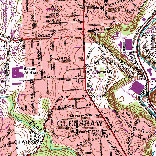 Topographic Map of Glenshaw Census Designated Place, PA