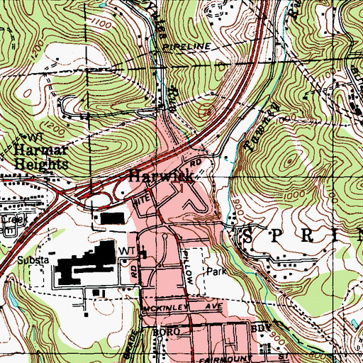 Topographic Map of Harwick Census Designated Place, PA