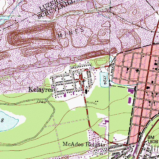 Topographic Map of Kelayres Census Designated Place, PA