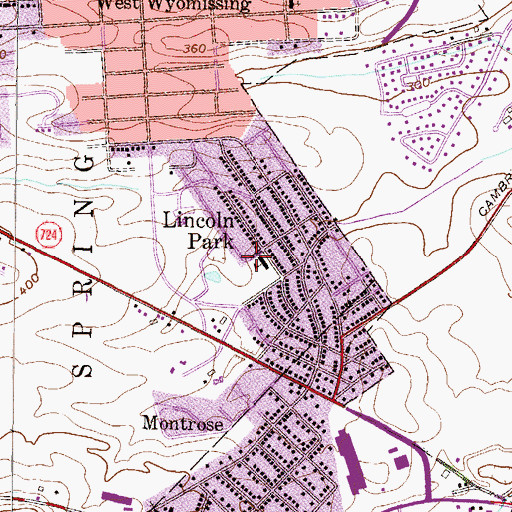 Topographic Map of Lincoln Park Census Designated Place, PA