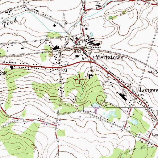 Topographic Map of Mertztown Census Designated Place, PA