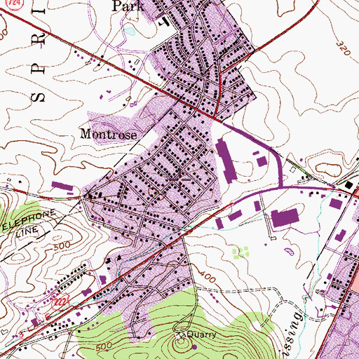 Topographic Map of Montrose Manor Census Designated Place, PA