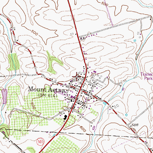Topographic Map of Mount Aetna Census Designated Place, PA