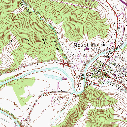 Topographic Map of Mount Morris Census Designated Place, PA