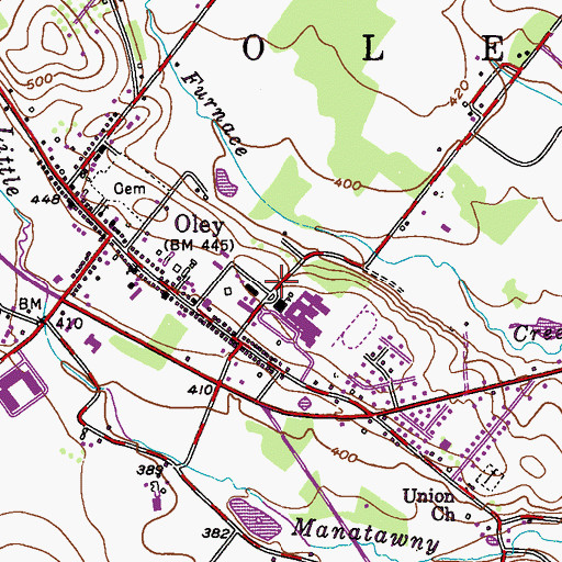 Topographic Map of Oley Census Designated Place, PA