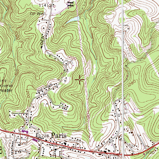 Topographic Map of Paris Census Designated Place, PA