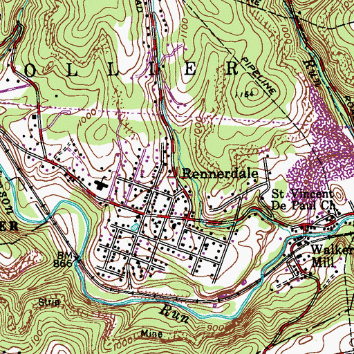 Topographic Map of Rennerdale Census Designated Place, PA