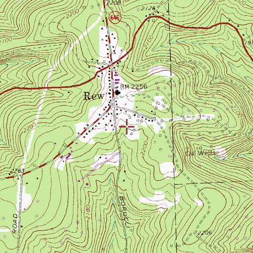 Topographic Map of Rew Census Designated Place, PA