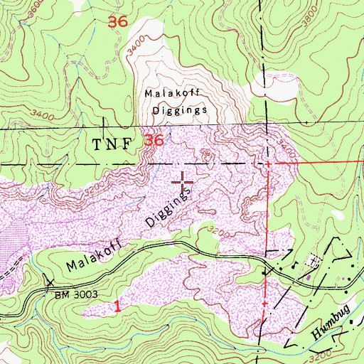 Topographic Map of Malakoff Diggings, CA