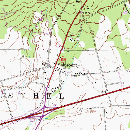 Topographic Map of Schubert Census Designated Place, PA