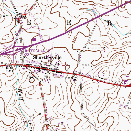 Topographic Map of Shartlesville Census Designated Place, PA