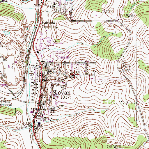 Topographic Map of Slovan Census Designated Place, PA