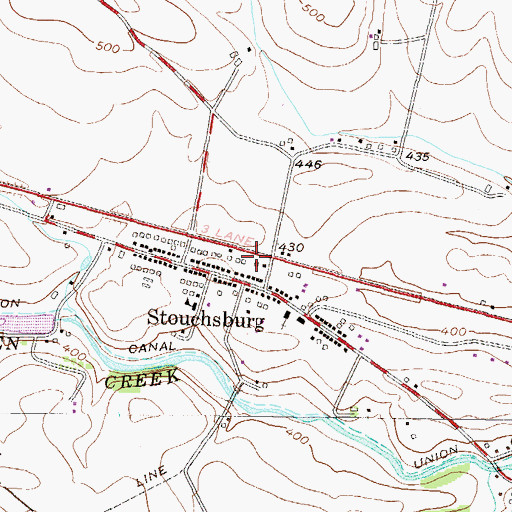 Topographic Map of Stouchsburg Census Designated Place, PA