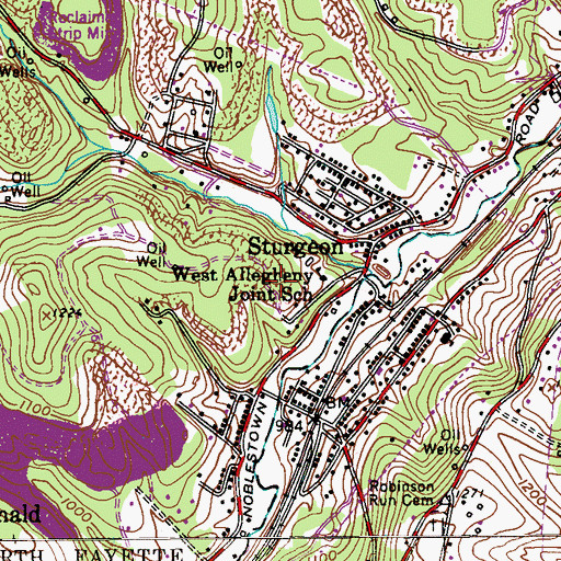 Topographic Map of Sturgeon Census Designated Place, PA