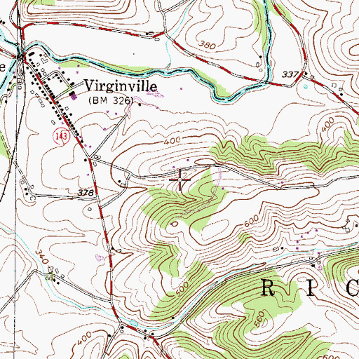 Topographic Map of Virginville Census Designated Place, PA