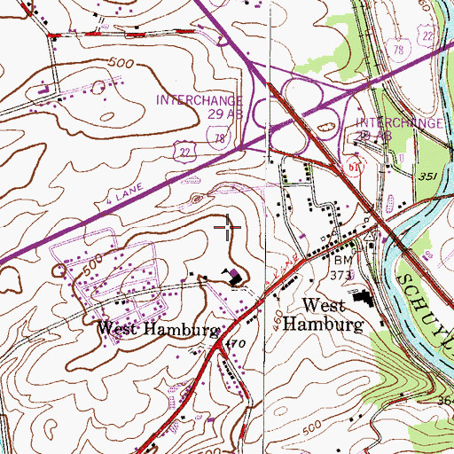 Topographic Map of West Hamburg Census Designated Place, PA