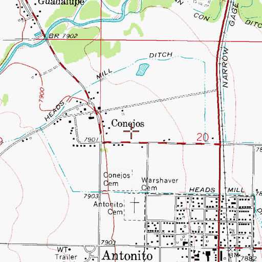 Topographic Map of Conejos Census Designated Place, CO