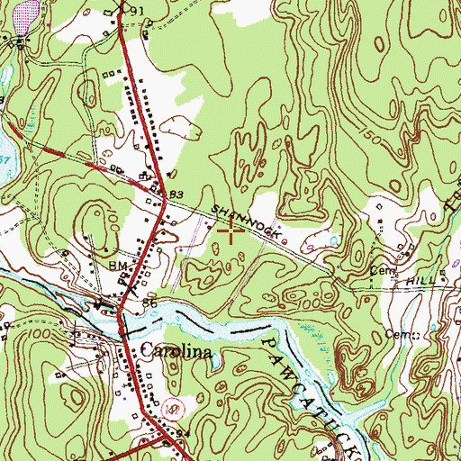 Topographic Map of Carolina Census Designated Place, RI