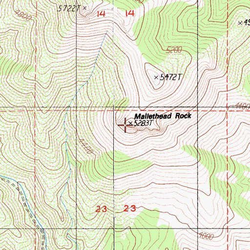 Topographic Map of Mallethead Rock, CA