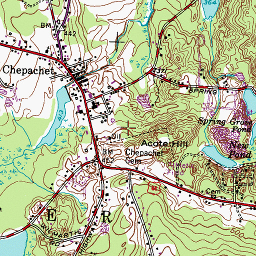 Topographic Map of Chepachet Census Designated Place, RI