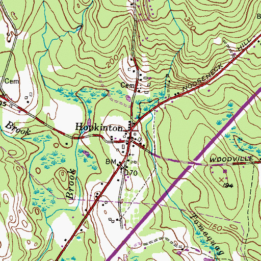 Topographic Map of Hopkinton Census Designated Place, RI