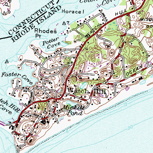 Topographic Map of Watch Hill Census Designated Place, RI