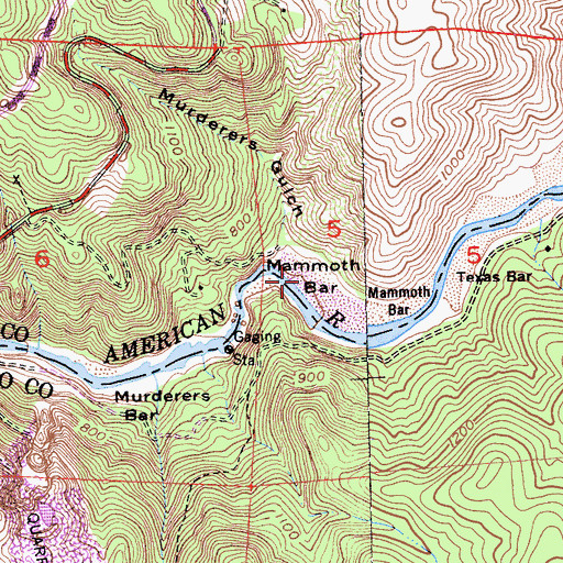 Topographic Map of Mammoth Bar, CA