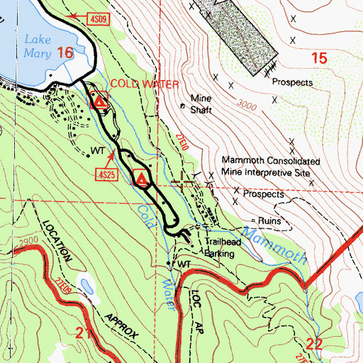 Topographic Map of Mammoth Consolidated Mine, CA