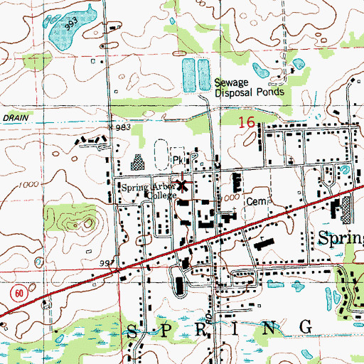 Topographic Map of Lowell Hall, MI