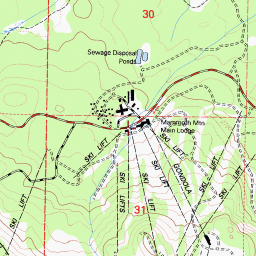 Topographic Map of Mammoth Mountain Main Lodge, CA