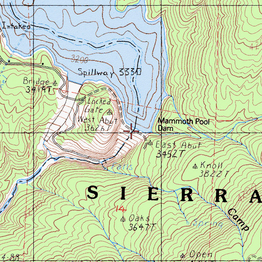 Topographic Map of Mammoth Pool Dam, CA