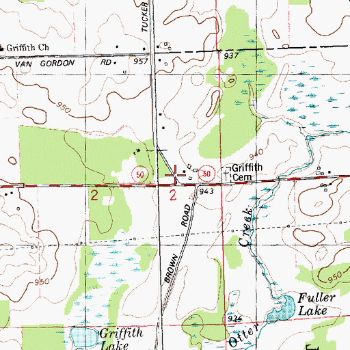 Topographic Map of Ottercreek Post Office (historical), MI