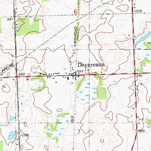 Topographic Map of Devereaux Post Office (historical), MI