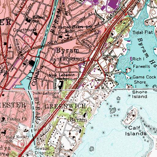Topographic Map of Byram Census Designated Place, CT