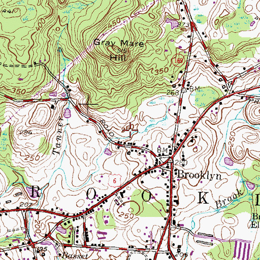 Topographic Map of Brooklyn Census Designated Place, CT