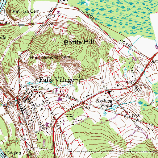 Topographic Map of Falls Village Census Designated Place, CT