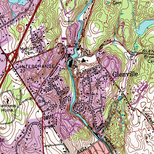 Topographic Map of Glenville Census Designated Place, CT