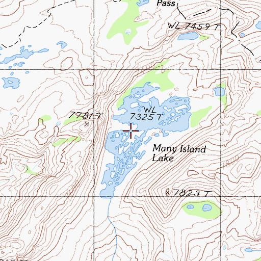 Topographic Map of Many Island Lake, CA