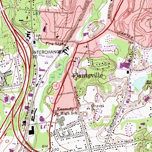 Topographic Map of Plantsville Census Designated Place, CT