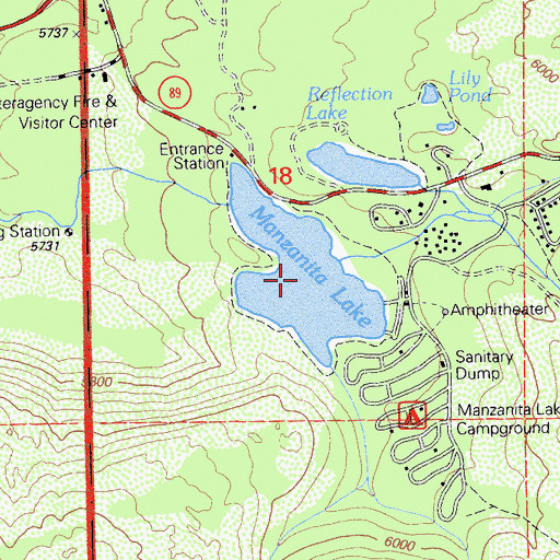 Topographic Map of Manzanita Lake, CA