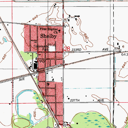 Topographic Map of Shelby Census Designated Place, IN