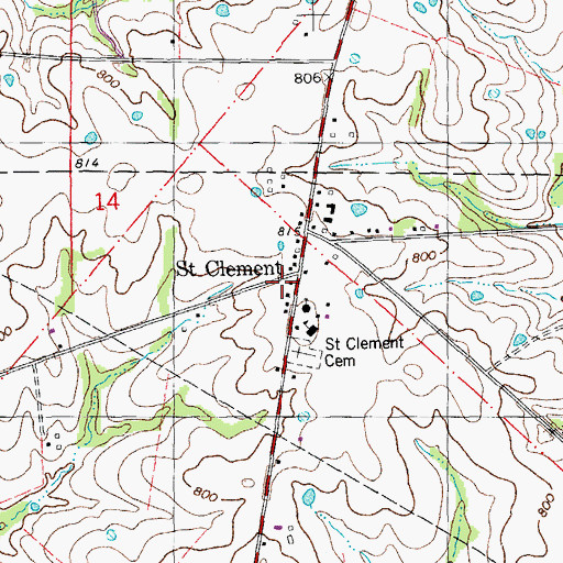 Topographic Map of Saint Clement Census Designated Place, MO