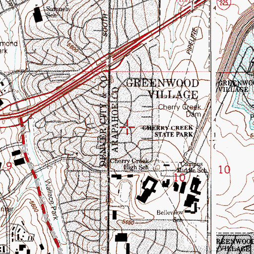 Topographic Map of Cherry Creek, CO