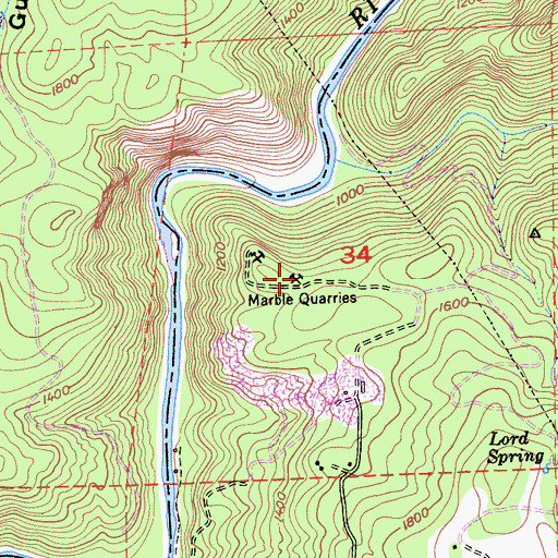 Topographic Map of Marble Quarries, CA