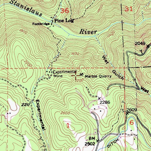 Topographic Map of Marble Quarry, CA