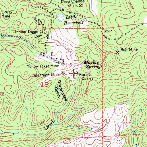 Topographic Map of Marble Quarry, CA