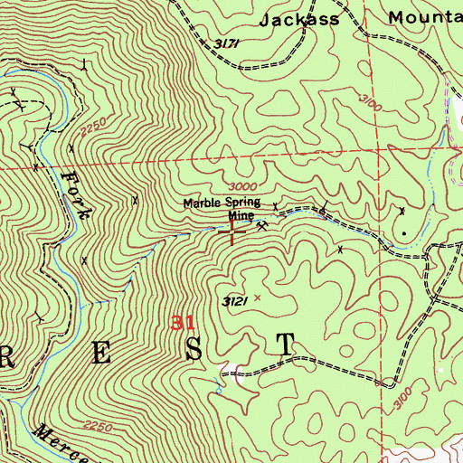 Topographic Map of Marble Spring Mine, CA