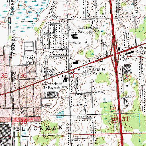 Topographic Map of Jackson District Library-East Branch, MI