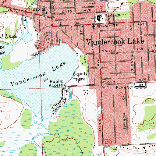 Topographic Map of Vandercook Lake County Park, MI