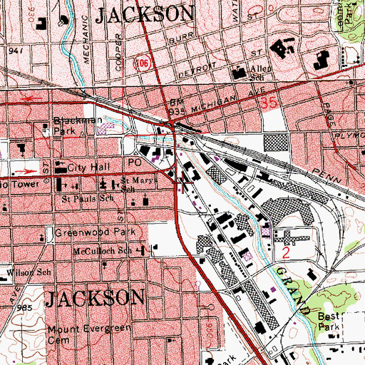 Topographic Map of Jackson Emergency Medical Center, MI